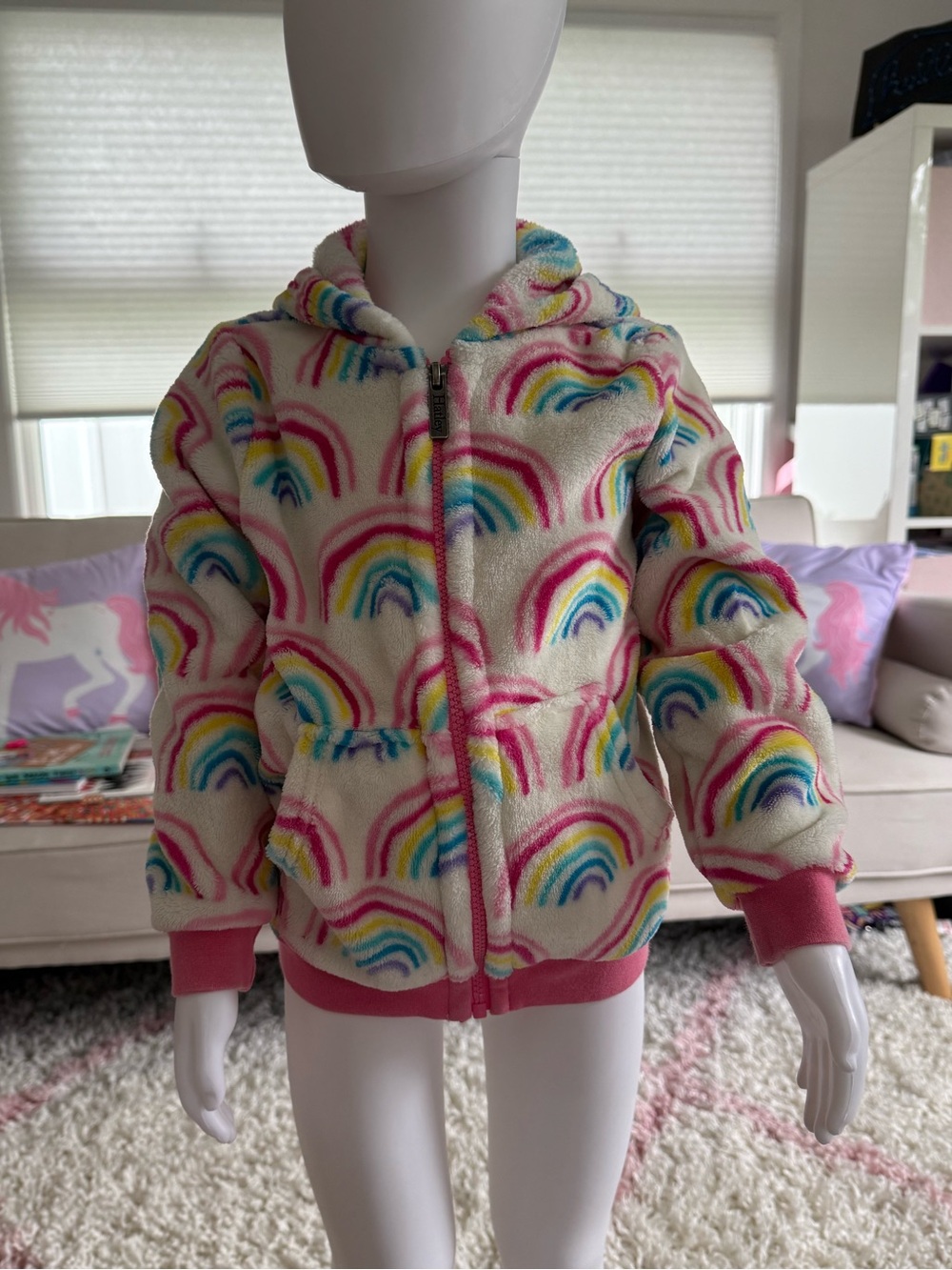 Harley Kids Rainbow Hooded Fleece Jacket - Pink & Cream Size 5